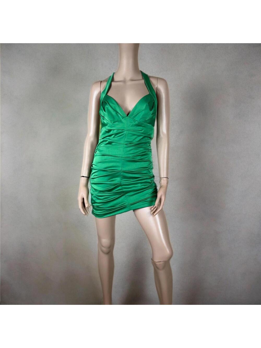 BCBG Kelly Green Satin Sexy Y2K Club Mini Dress